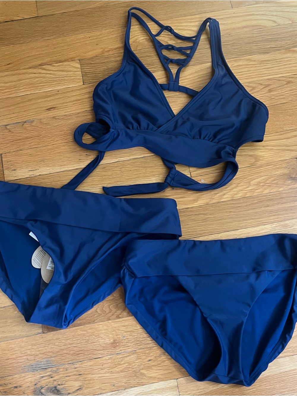 Prana Women's Navy Blue Strappy Bikini Set- two botttoms